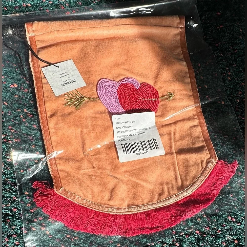 Arrow Heart Tapestry with Red and Purple Embroidery